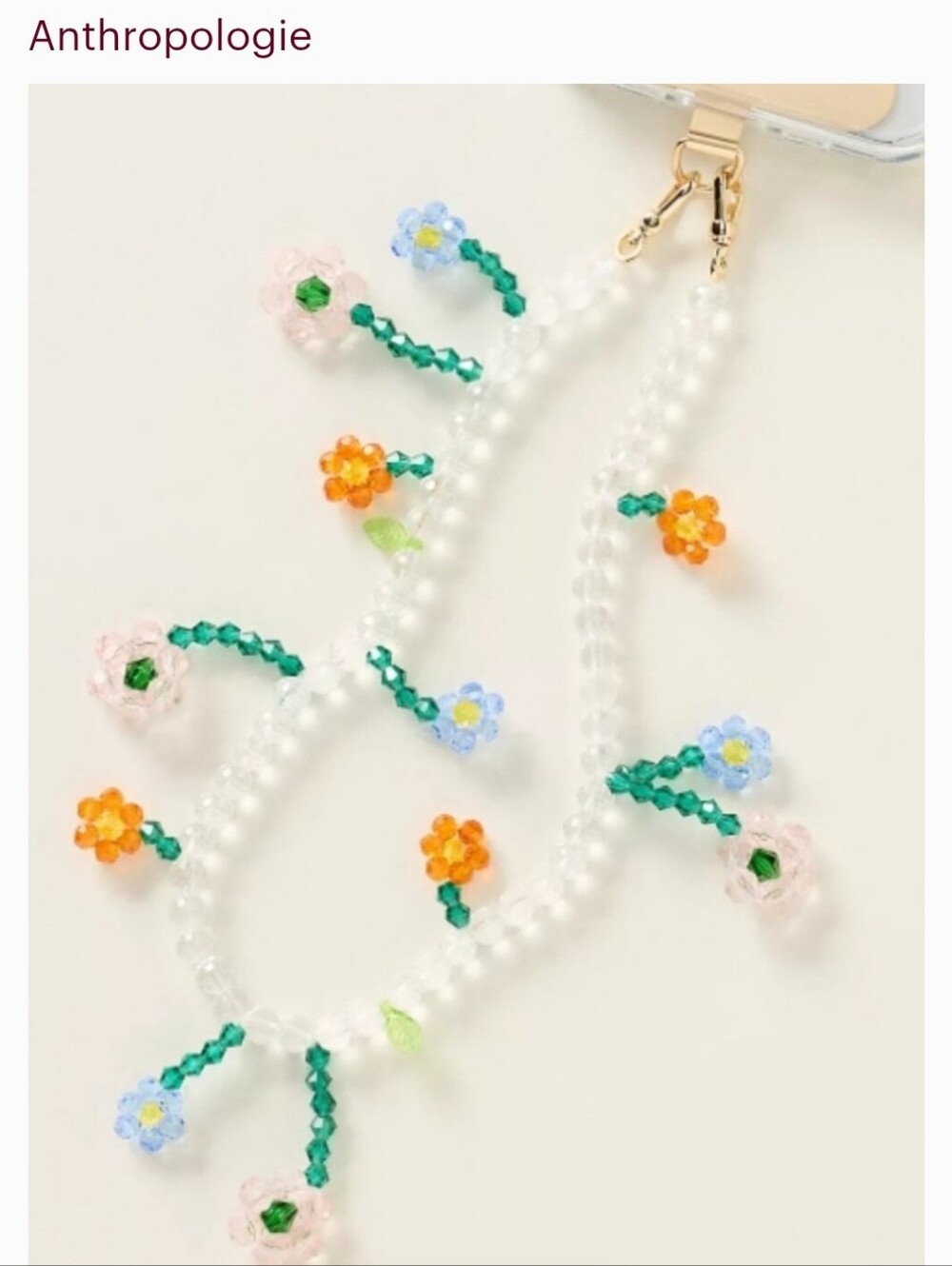 NWT Crystal Beaded Phone Charm with Pastel Flowers Floral • NWT1